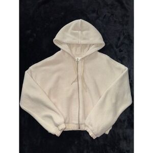 Offline By Aerie Women's Sherpa Cropped Jacket Hooded Pockets Full Zip Sz‎ Small